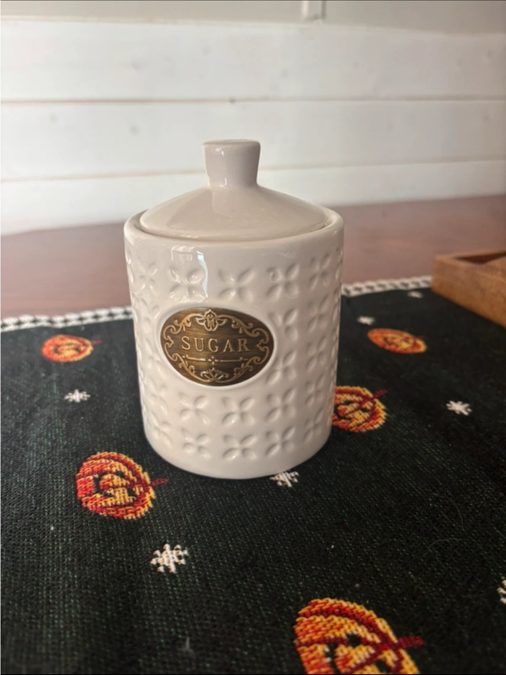 Cream Ceramic Sugar Canister with Lid - Cream Color